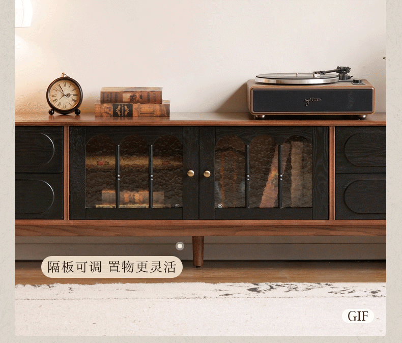 Black Walnut, Ash Solid Wood TV Cabinet with Integrated Storage, Vintage Style Floor Cabinet