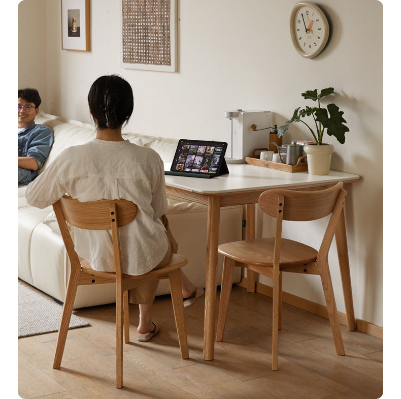 Oak Solid Wood Rock Slab Slanted Leg Dining Table