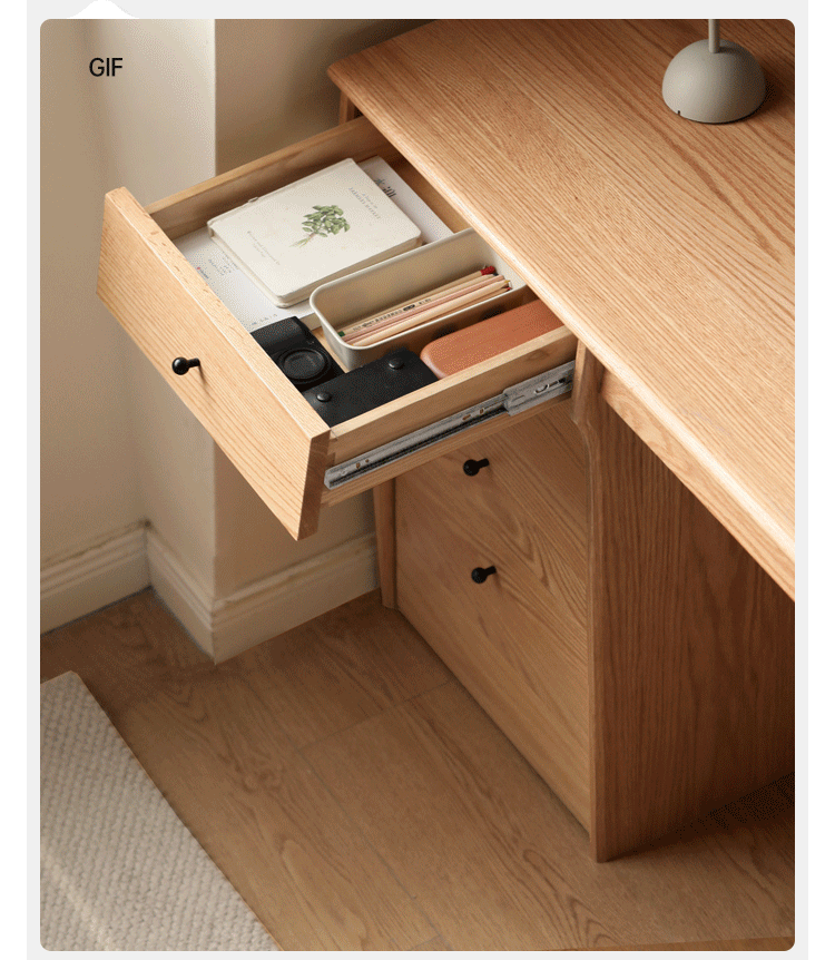 Oak, Cherry Solid Wood Desk Bookshelf Integrated Warm Light