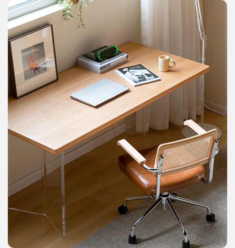 Acrylic Suspension Office desk Oak Solid Wood "