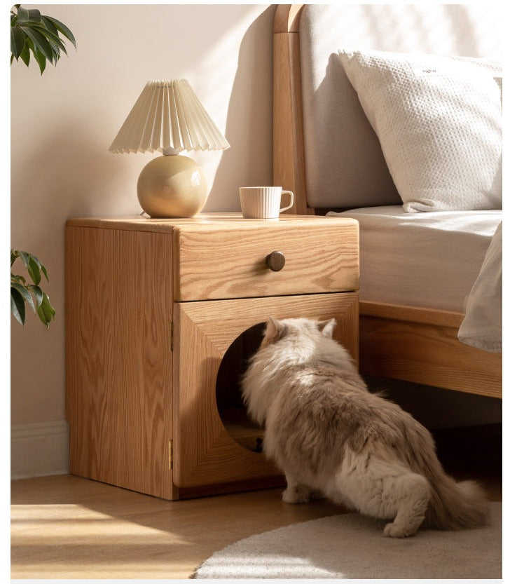 Oak solid wood cat nest pet cabinet nightstand"
