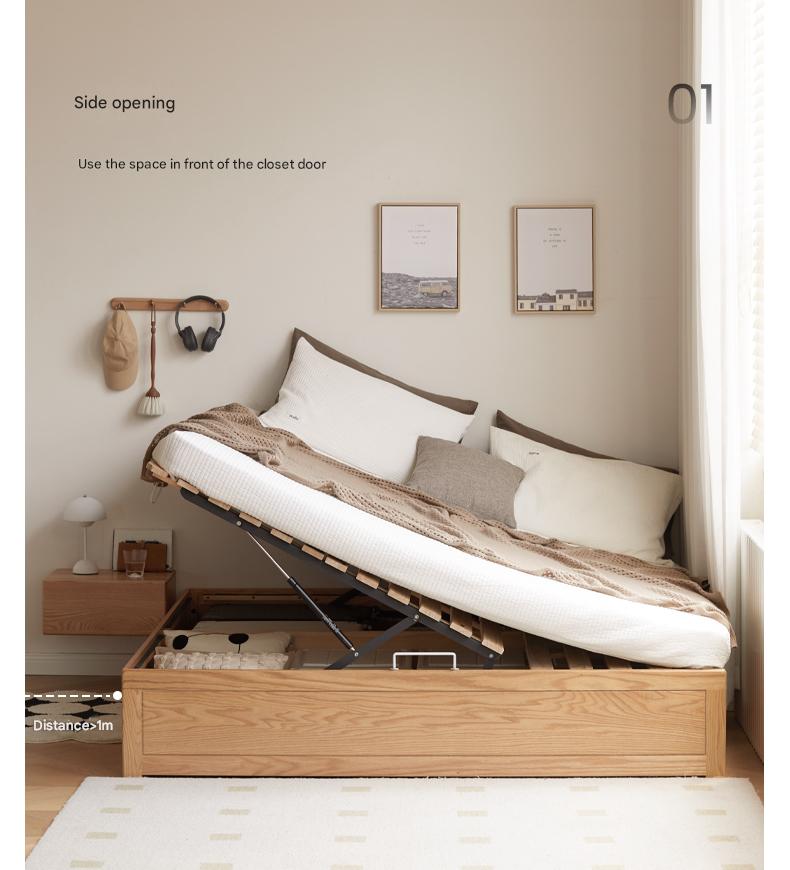 Oak solid wood platform bed, headboard-free Box bed