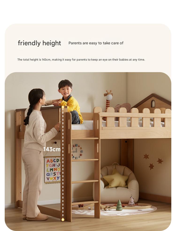 Beech solid wood Multi-functional high bed<