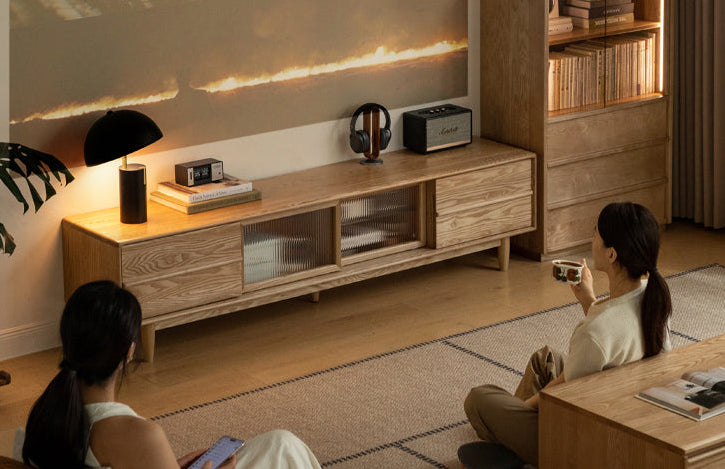 Ash Solid Wood Modern Log Style TV Cabinet