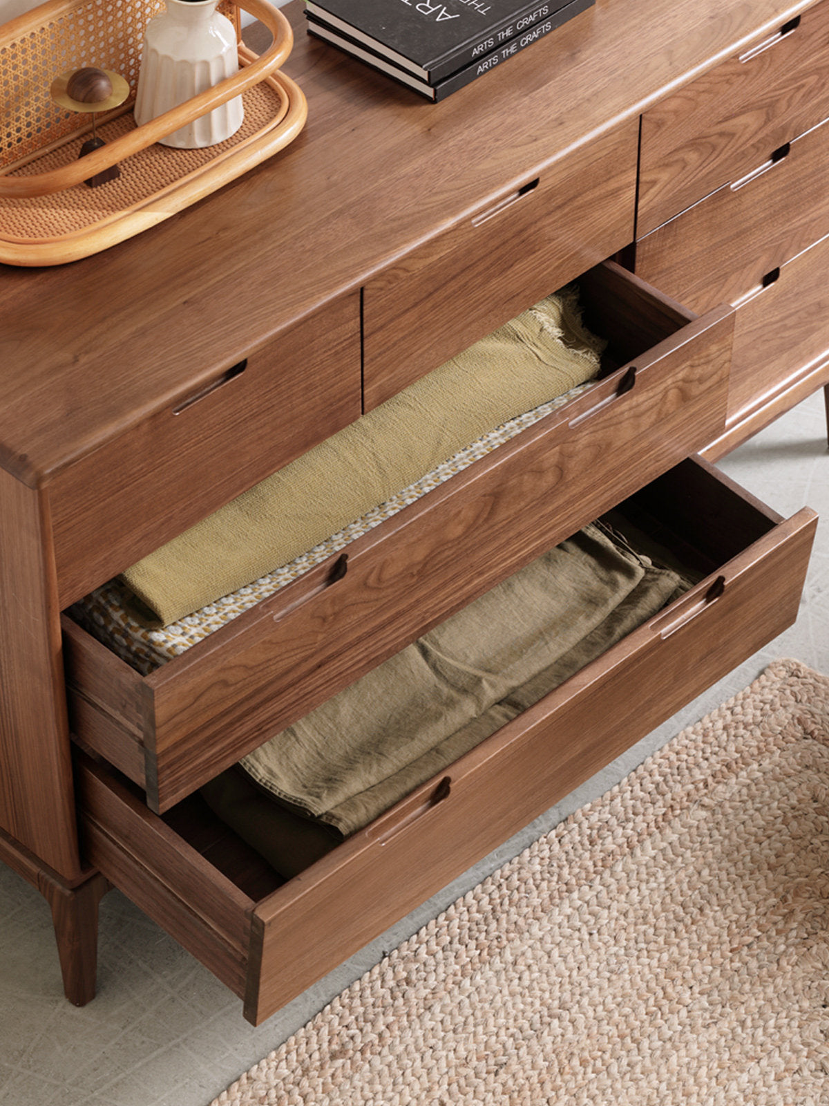 Ash Solid Wood Storage Cabinet Against the Wall