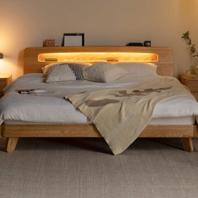 Oak solid wood bed Touch-type LED warm light"