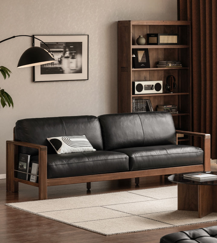 Black Walnut Solid Wood Leather Sofa