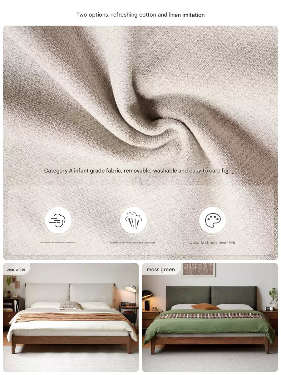 Oak Solid Wood Simple Fabric Soft Package Bed