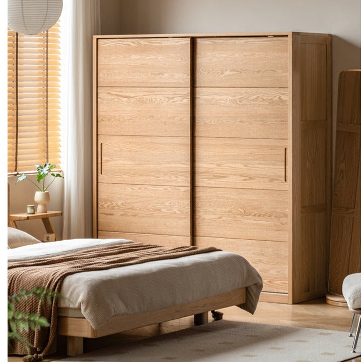 Oak solid wood sliding door wardrobe
