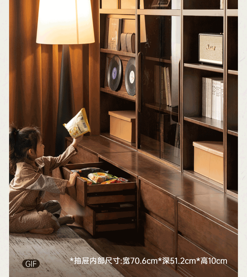 Solid Longan Hardwood, Ash Solid Wood Bookcase with Floor-to-Deck and Wall-Mounted Display Cabinet