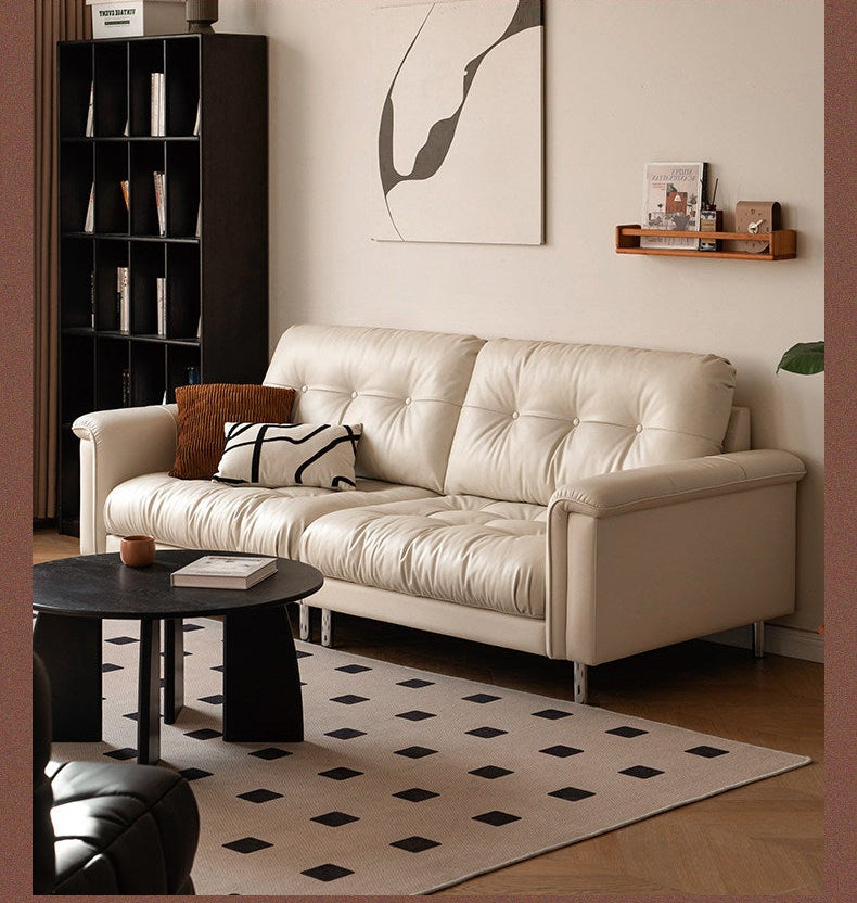 Genuine Leather Biscuit Tufted Leather Sofa with Track Arms