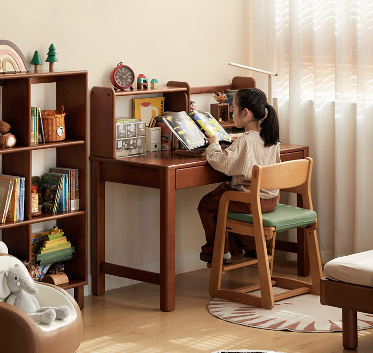 Poplar Solid Wood Children's Study Table Bookshelf Integrated