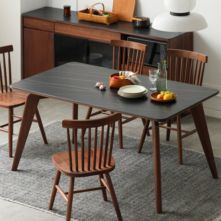 Dark walnut dining table store and chairs