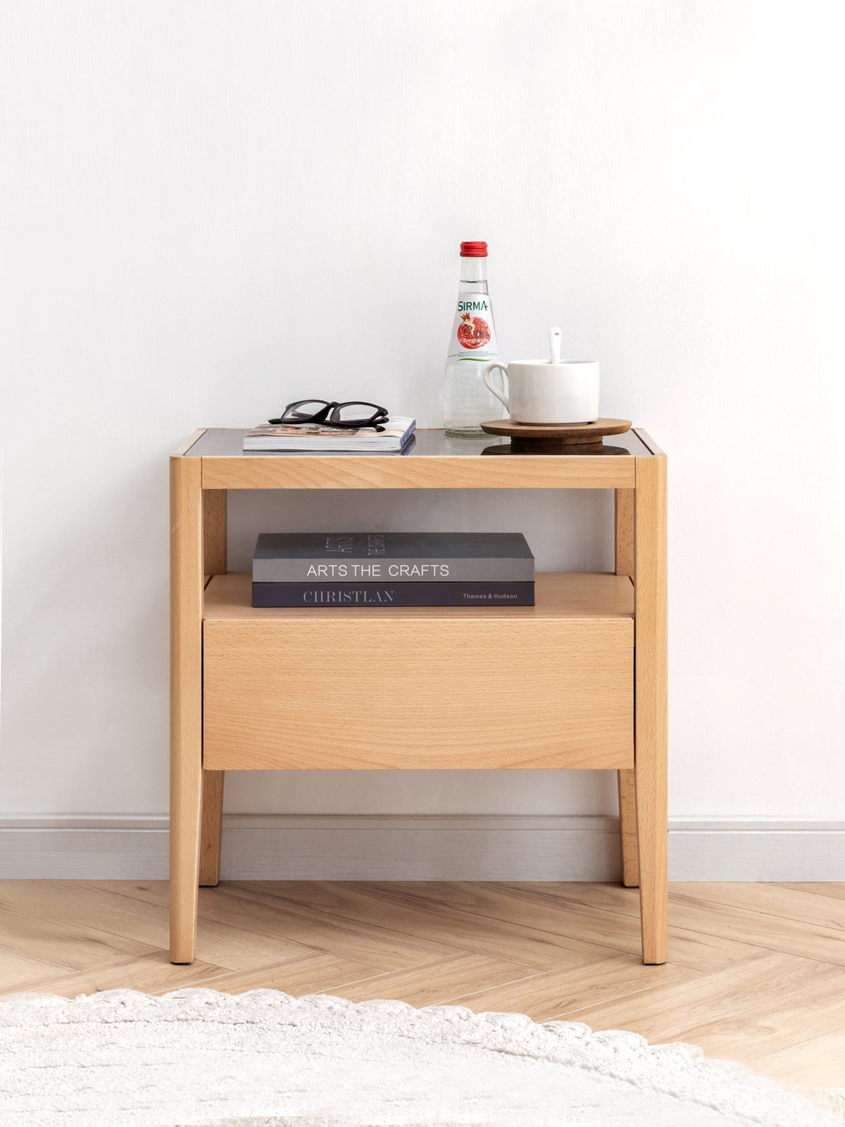 Beech solid wood bedside storage, small side table-