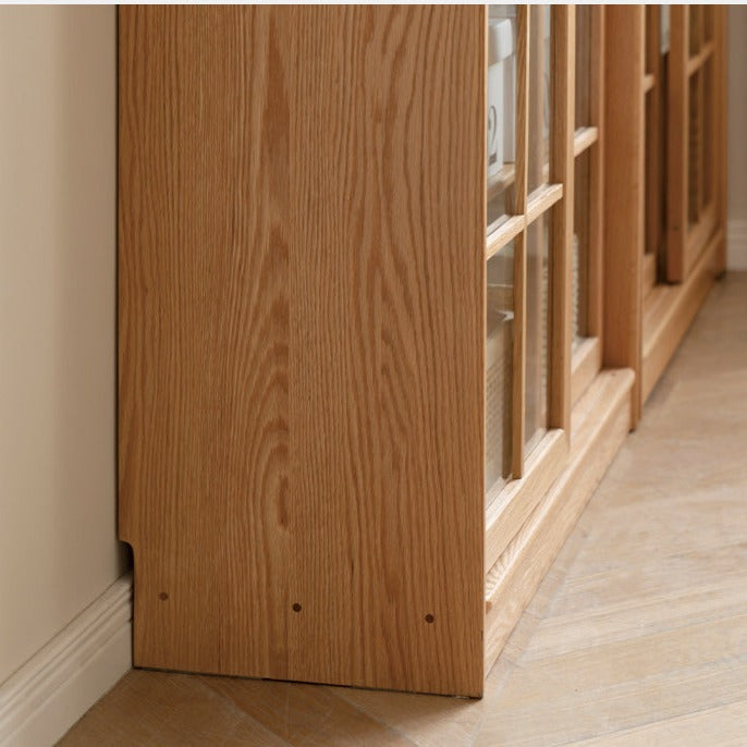 Oak Solid Wood Bookcase Floor to Floor Free Combination Sliding Door-