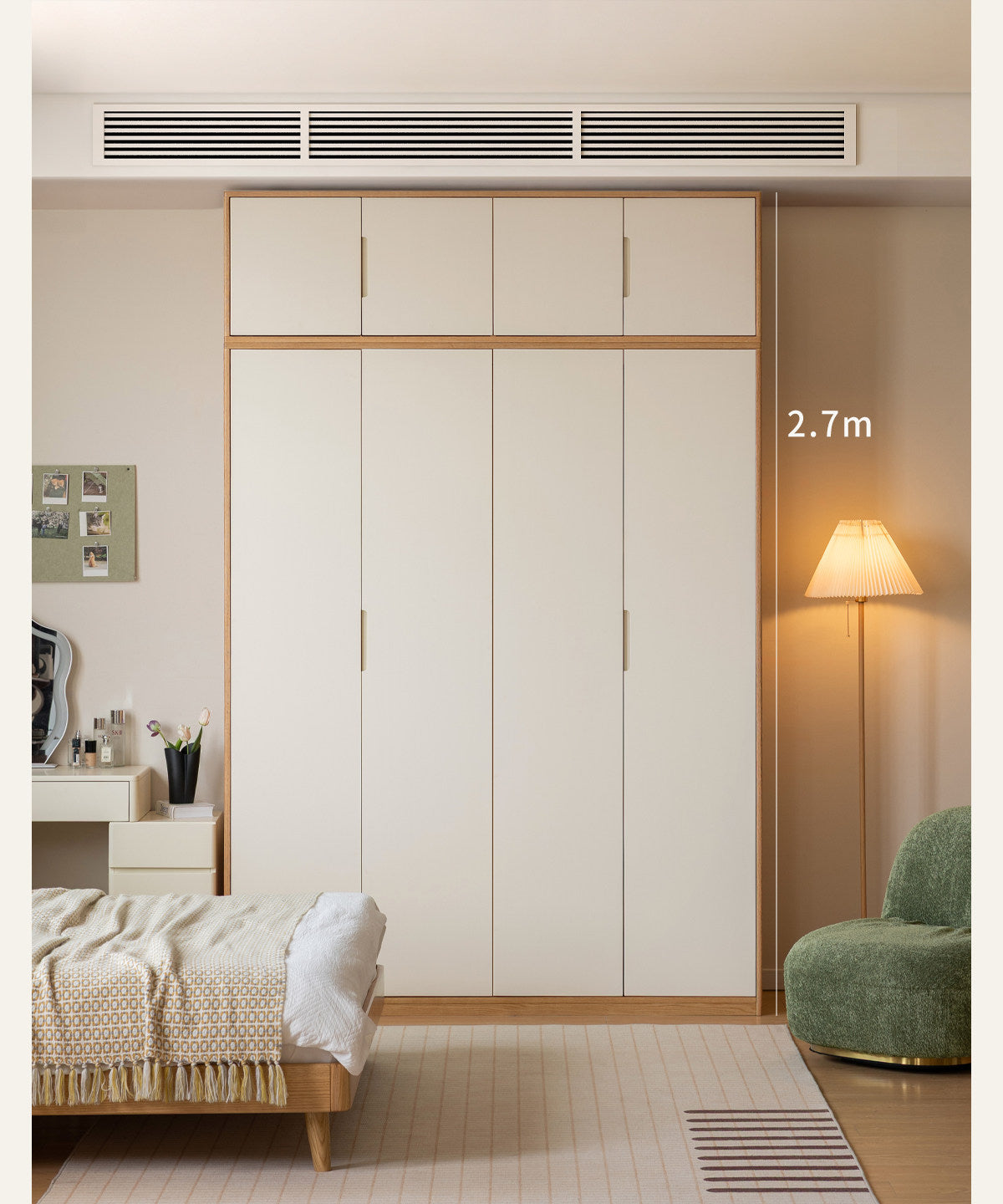 Oak Solid Wood Armoire Wardrobe with Hanging Rod and Drawers