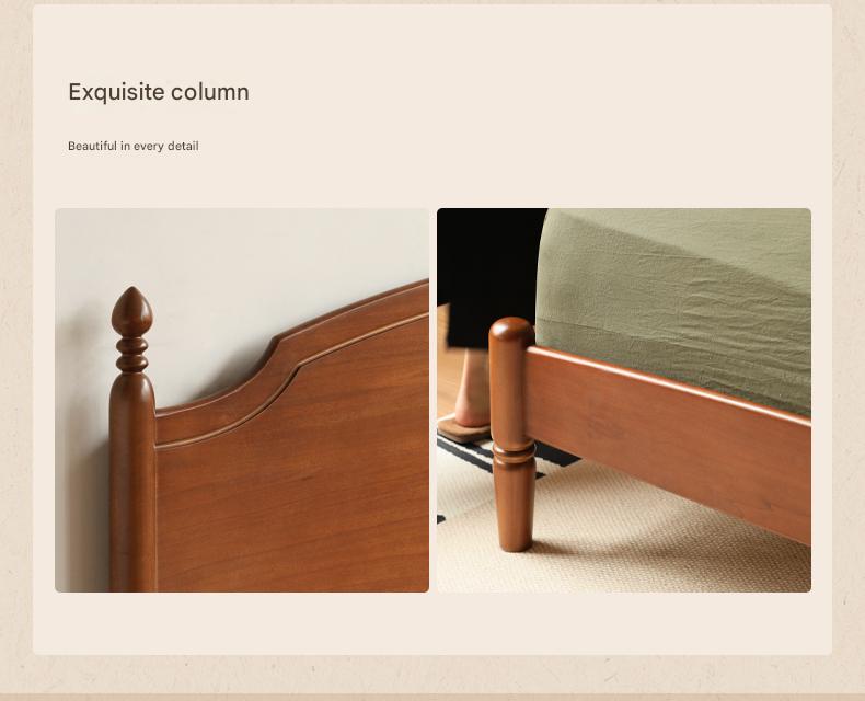 Poplar, Cherry Solid Wood French Retro Large Board Bed