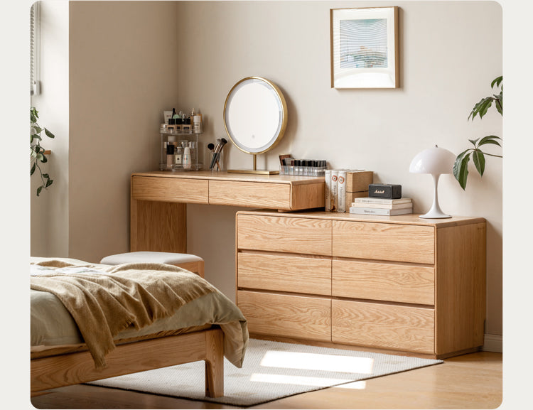 Oak solid wood bed bedroom furniture combination set.