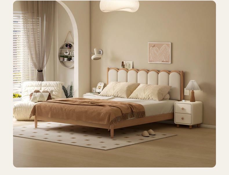 Bedroom Furniture Set Oak Solid Wood Bed Modern Cream Style