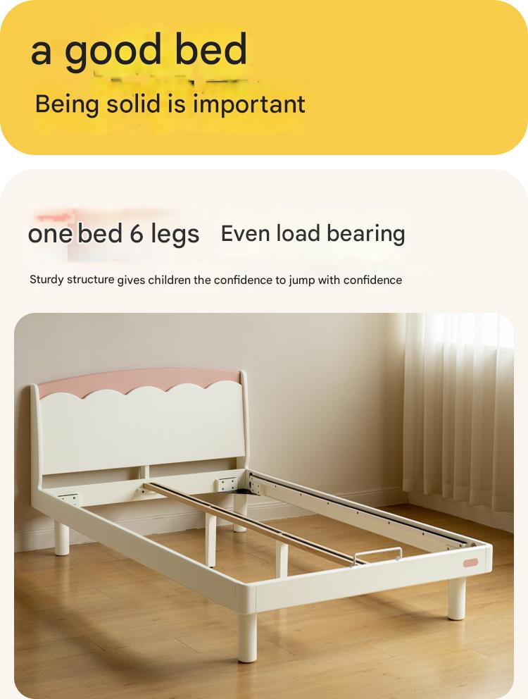 Rubber Solid Wood Cream Style Single Bed