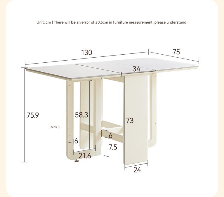 Rubber Solid Wood Modern White Cream Folding Dining Table