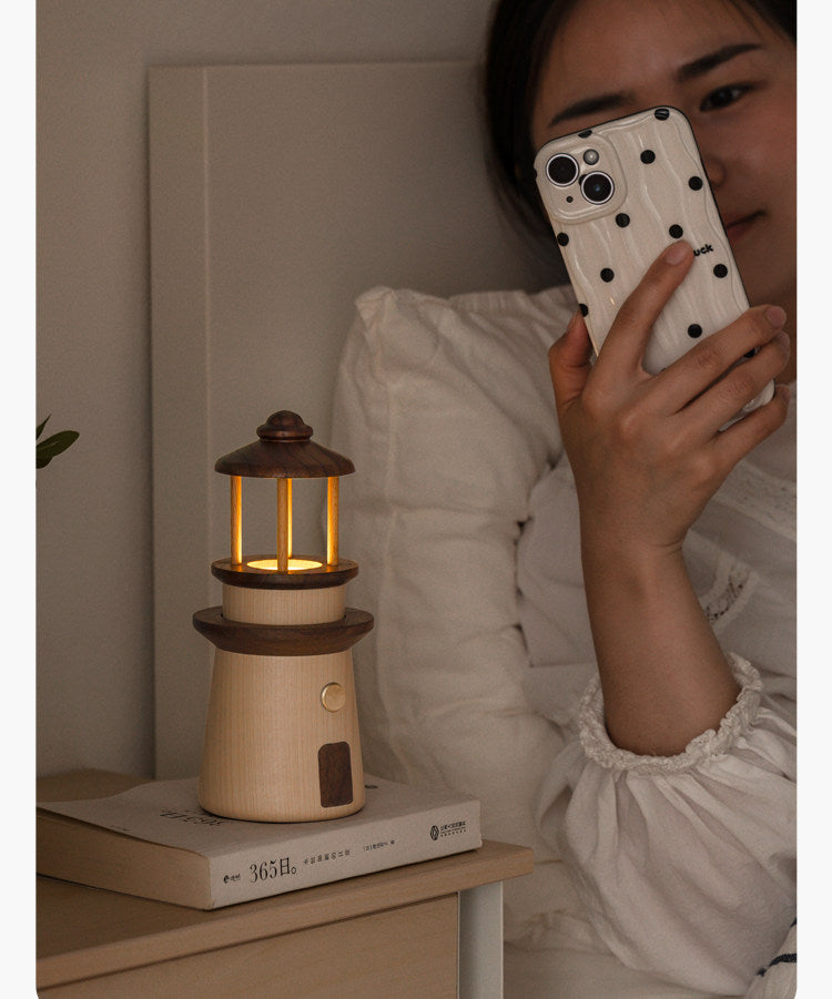 Black Walnut, Maple Solid WoodLighthouse Night Light for Bedroom and Bedside