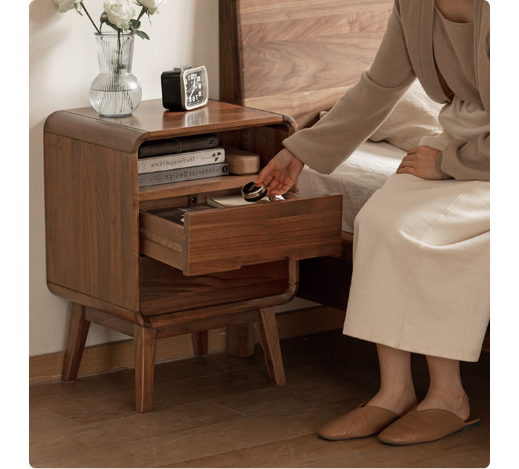 Black walnut solid wood modern storage small nightstand