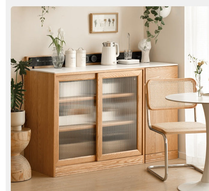 Oak wood sideboard combination storage cabinet multi-functional locker-