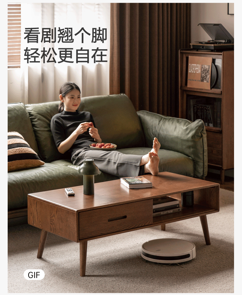 Oak, Solid Rubberwood Two-Drawer Coffee Table Walnut Color