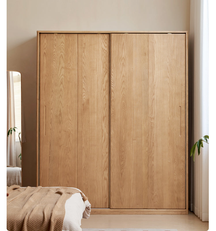 Ash Solid Wood Sliding Door Wardrobe