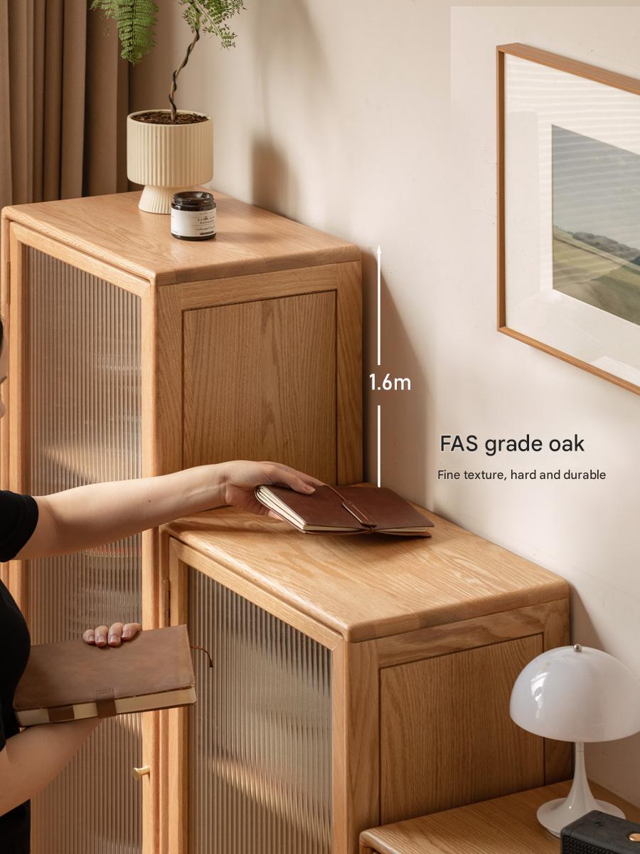 Oak, Beech Solid Wood Side Cabinet, Small Bookcase