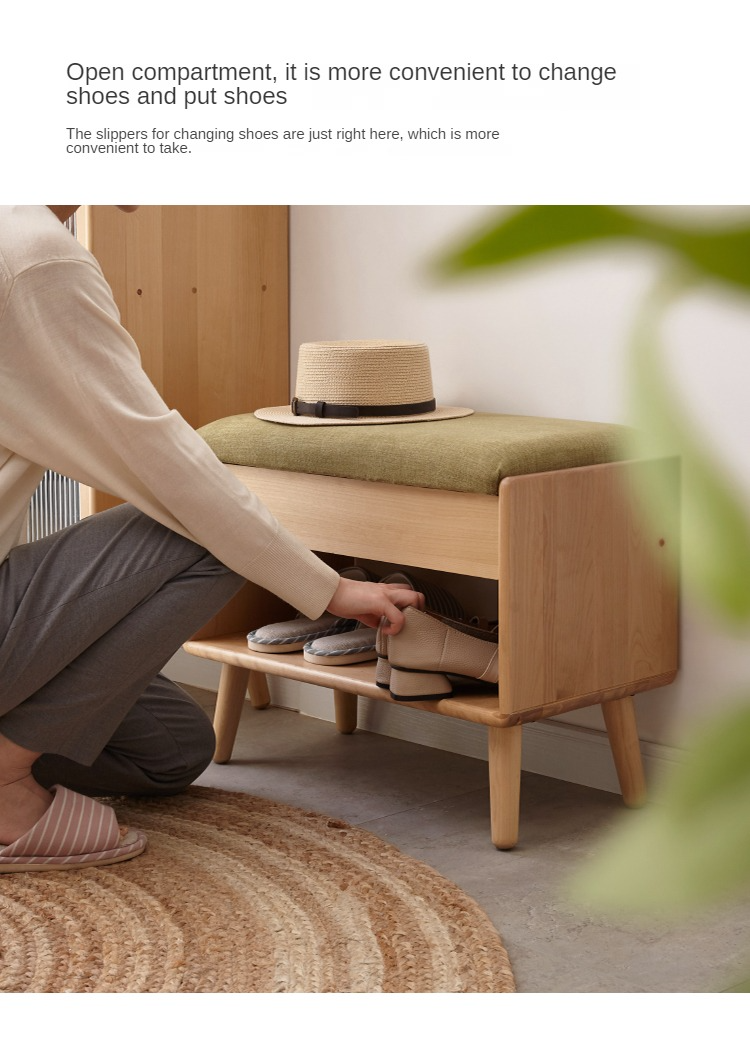 Beech solid wood shoe changing stool, multi-functional with storage "