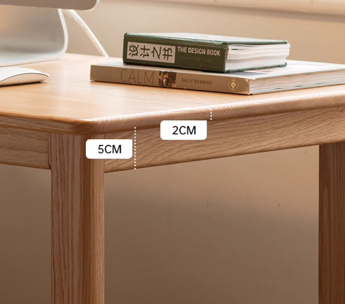 Oak Solid Wood Desk with Bookshelf and Drawer