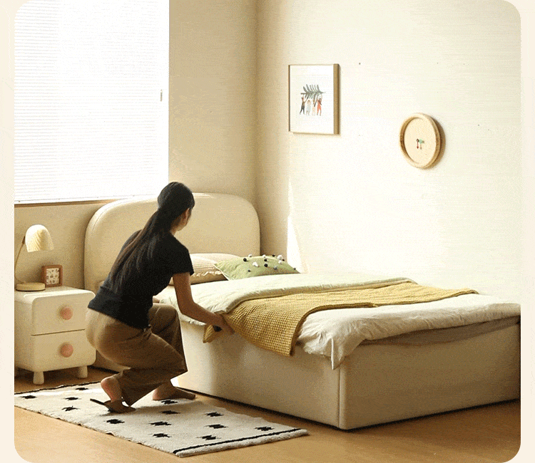 Kids Upholstered Storage Bed with Rounded Headboard and Gas Lift