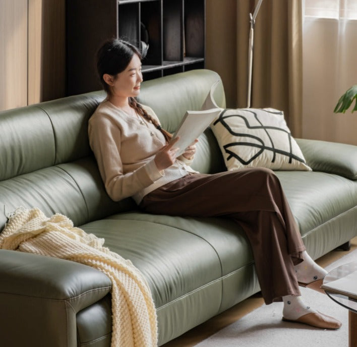 Leather yellow cowhide sofa Italian Minimalist :