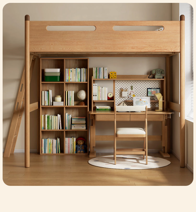 Oak solid wood Loft bed with cabinet