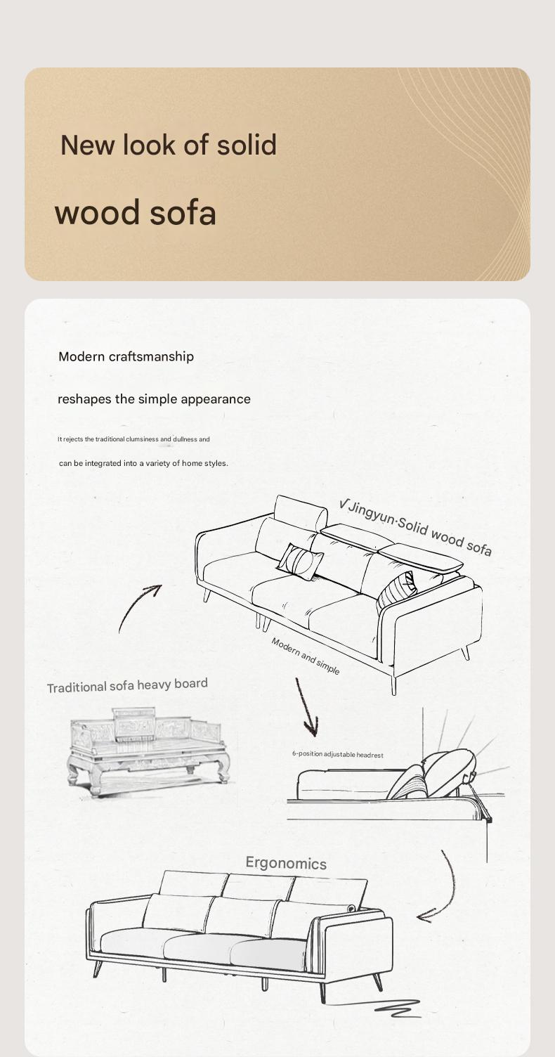 Ash Solid Wood high back Sofa genuine leather, fabric