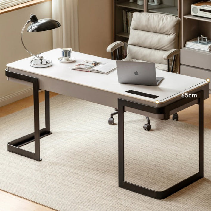 Poplar solid wood rock board Italian light luxury office desk with drawer-