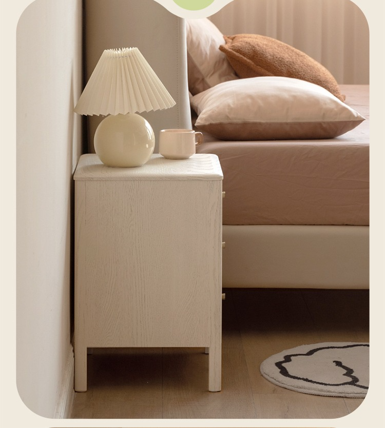 Oak solid wood nightstand cream style "