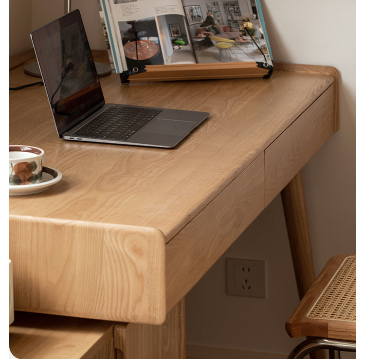 Ash Solid Wood Retractable Desk with Cabinet, Home Office "