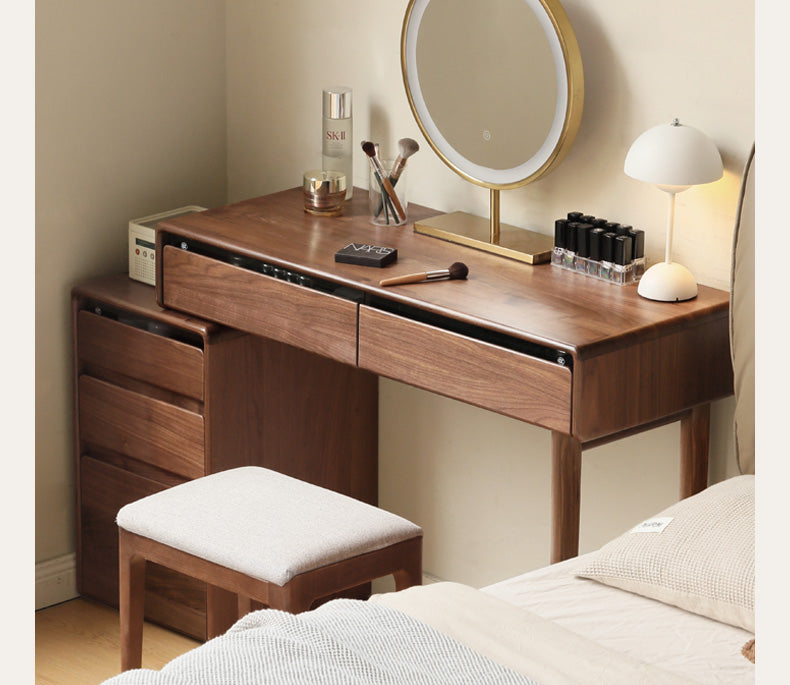 Black walnut solid wood retractable dressing table Nordic chest of drawers integrated<