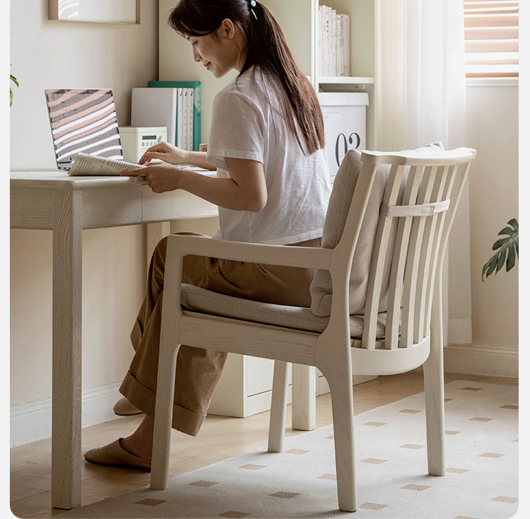 Oak Solid Wood Study Chair Cream Style