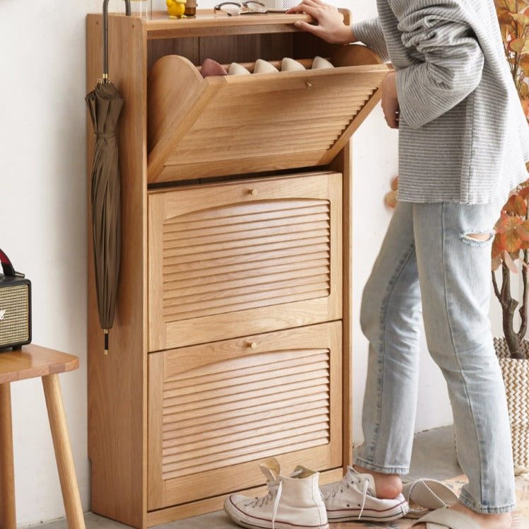 Oak solid wood narrow shoe cabinet-thin porch cabinet: