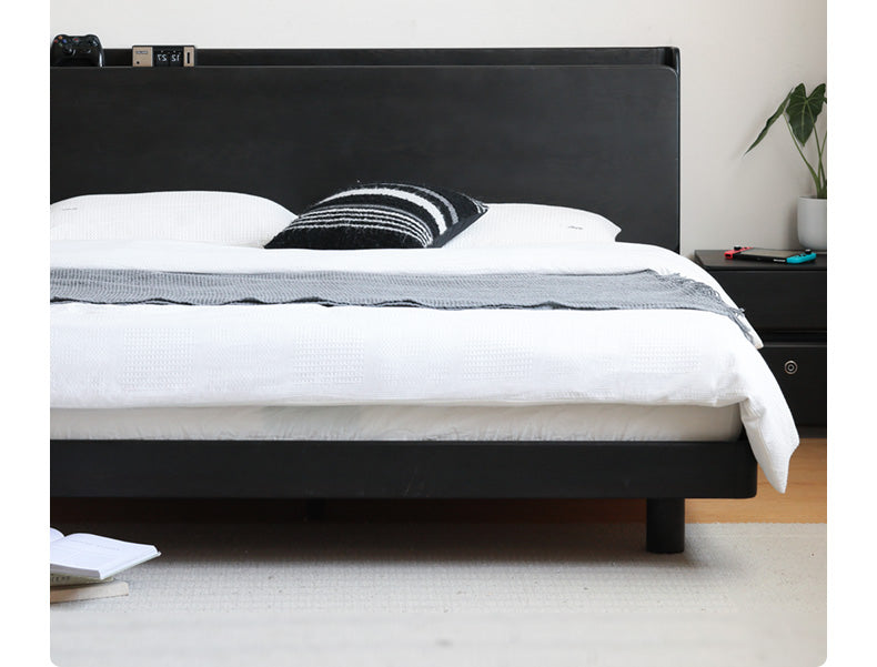 Oak Solid Wood Smart Cyberpunk Suspended Black Bed<