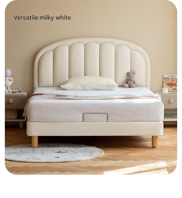 Children's Bed Modern Simple White Cream organic leather<