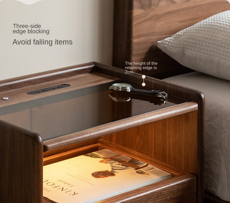 Black walnut solid wood nightstand socket, lamp-