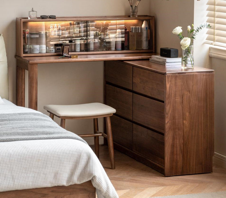 Black walnut solid wood retractable dressing table