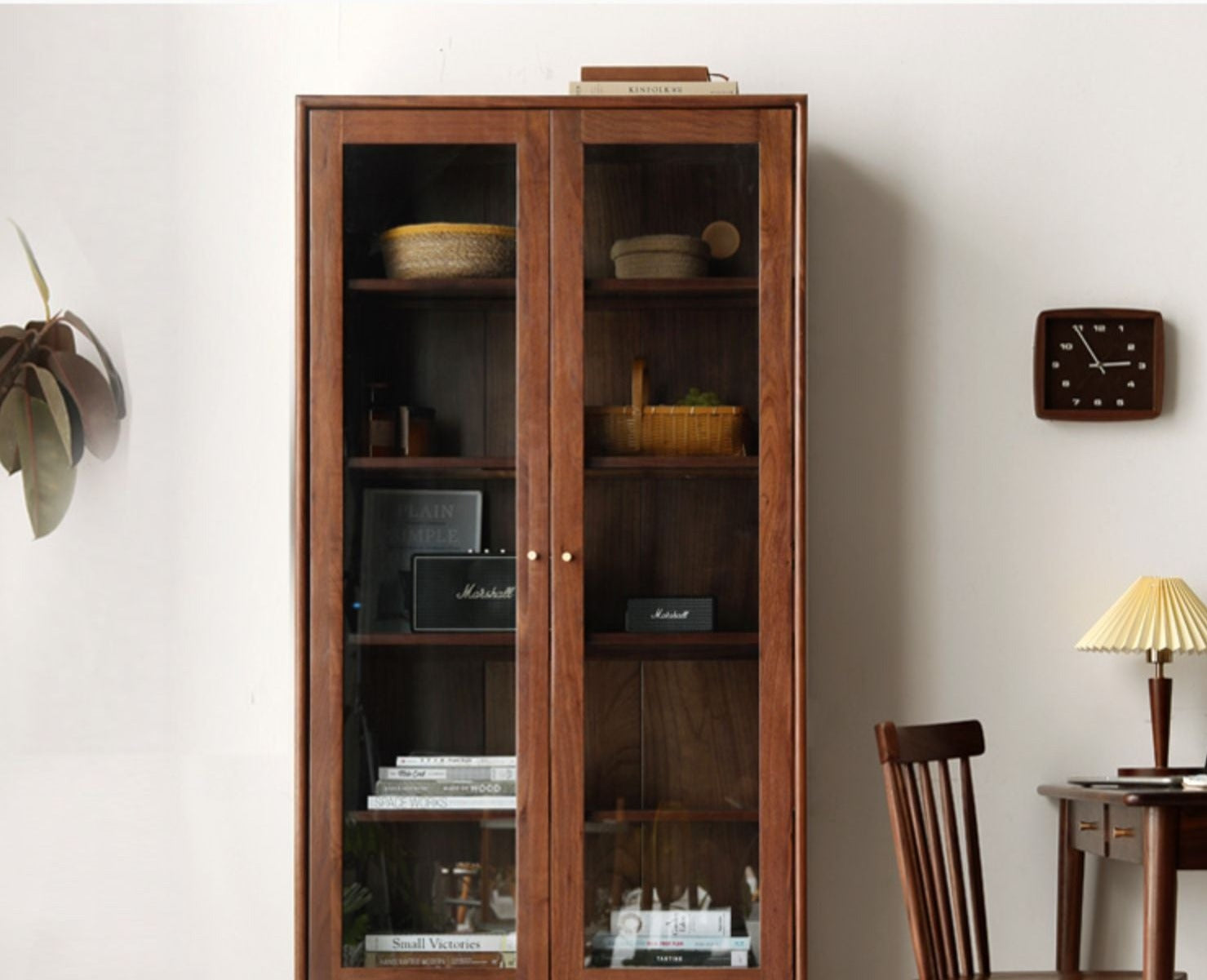 Black walnut solid wood luxurious bookcase, glass door "