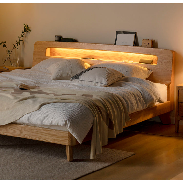 Oak solid wood with light and storage Bed