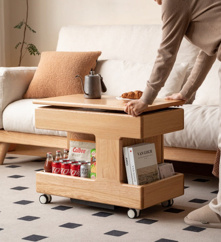 Oak Solid Wood Rotating Mobile Side Table"